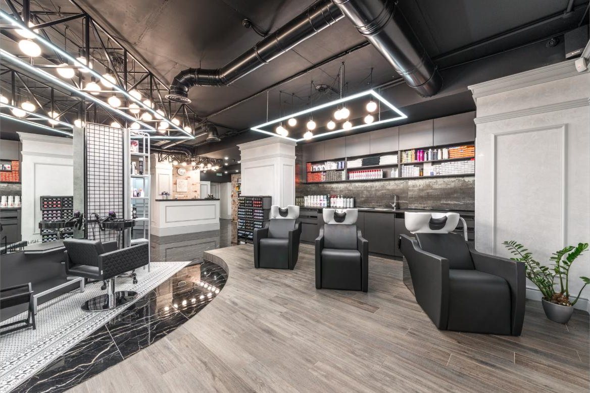 Modern salon interior with styling chairs
