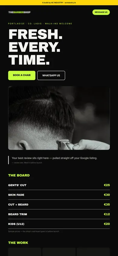 Website built for a barber in Co. Laois