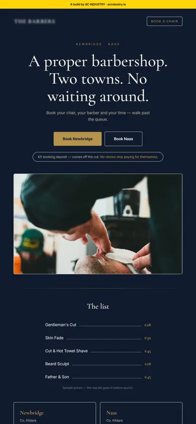 Website built for a barber in Co. Kildare